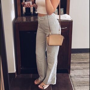 SHEIN Green Plaid Wide-Leg Pants